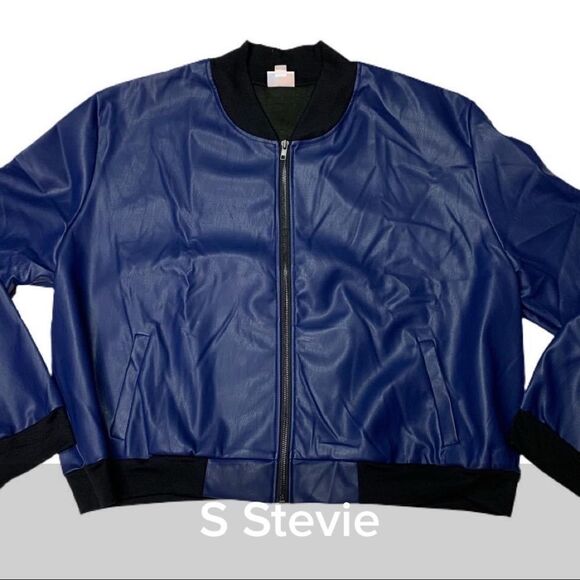 Lularoe Stevie Bomber Jacket Blue Faux Leather - Size Small - Picture 1 of 2